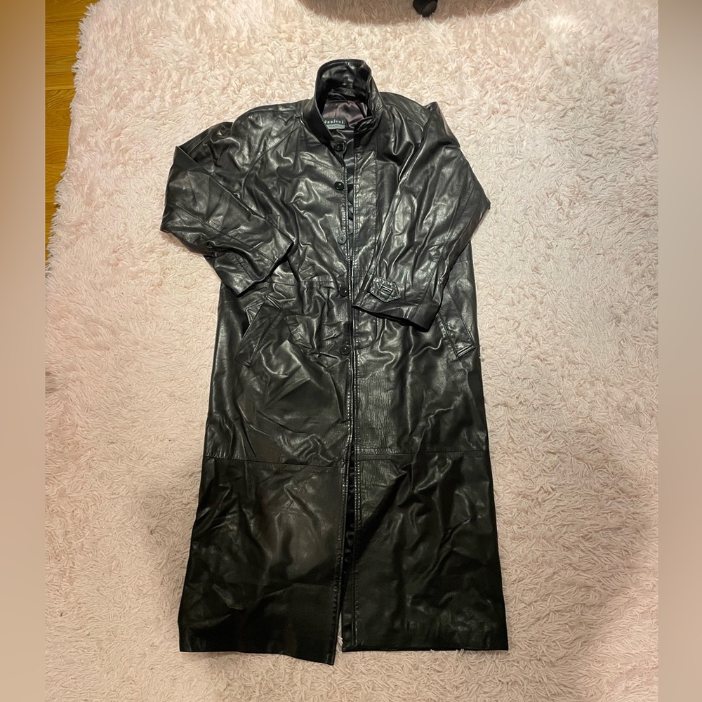 Vericci black soft leather full length trench coat/overcoat